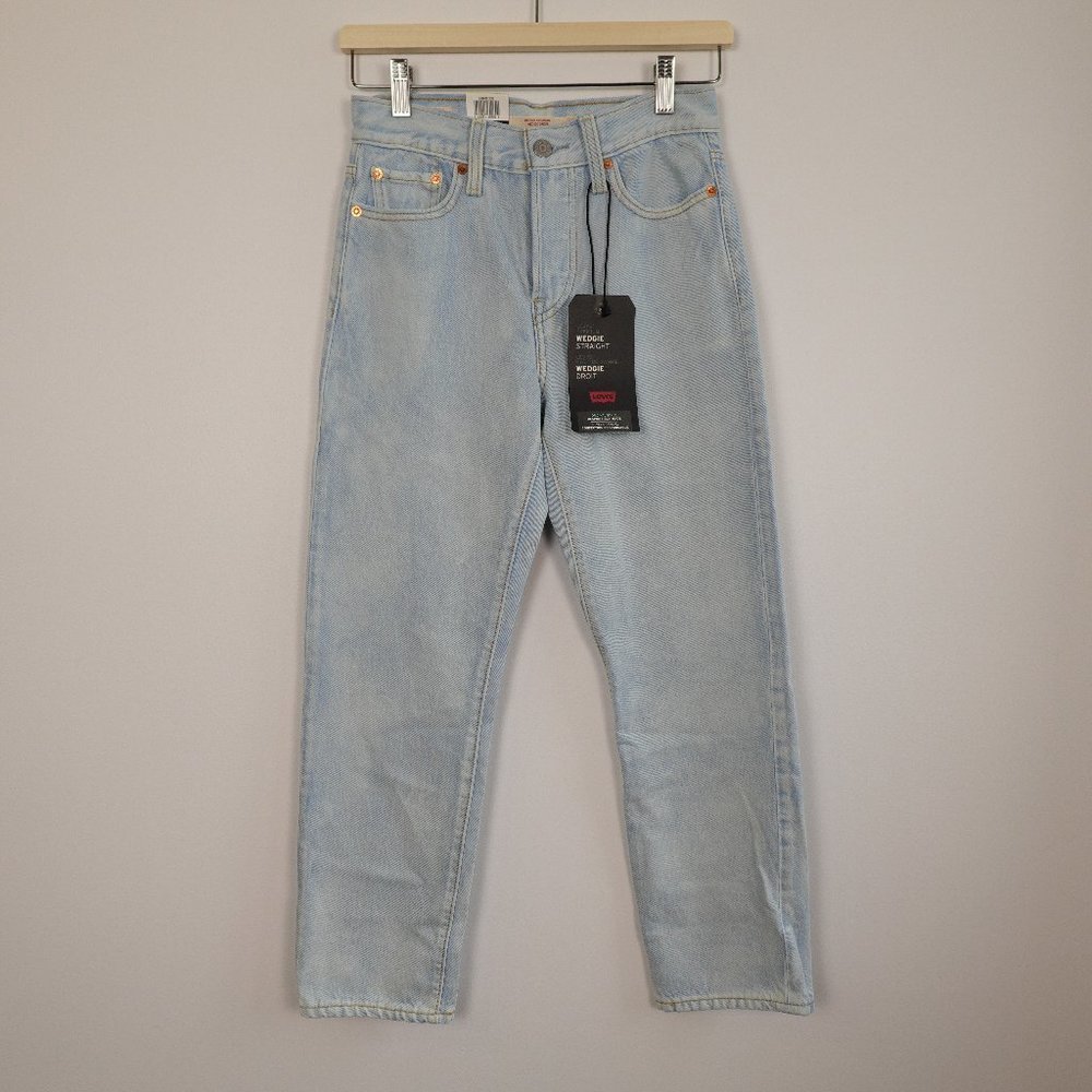 ❌SOLD❌ LEVI'S Wedgie Straight Jeans Light Blue Acid wash High Rise Denim 25X26 - Picture 1 of 14